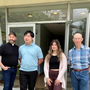 The First Congregational Church of Saugus is proud to announce the winners of our annual Pumpkin Patch Scholarships for 2023. They are Steven Lin, who will be attending Cornell University, and Stephanie Gomes, who will be attending Bentley University. Carl Spencer (right) and Rev. Bill Ladd (left) were on hand to deliver the checks to the very worthy winners. (Courtesy Photo to The Saugus Advocate)