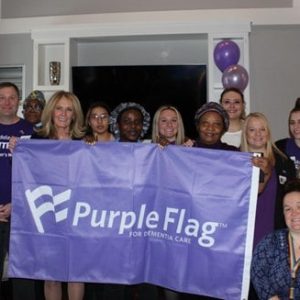 Left to right: Charles Gagnon, President of Volunteers of America Massachusetts; State Representative Kate Lipper-Garabedian; Sarah Starkweather, Executive Director of Forestdale Park; Ward 5 City Councilor Ari Taylor; Christopher Carter, President of Purple Flag for Dementia Care™; and Tadd Clelland, President & CEO of Senior Living Residences (Photo courtesy of Forestdale Park Senior Living)