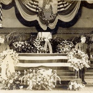 The body of Private Winslow Hodgdon, the first Saugonian killed in action during World War I, lay in state at Saugus Town Hall. (Courtesy Photo to The Saugus Advocate)