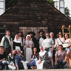 The cast and crew of “Outside Salem” gathered at the Saugus Iron Works last Sunday. (Photo courtesy of Jordan Fussell)