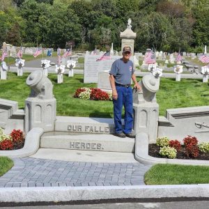 The installation of a new granite curb around the G.A.R Burial Plot at Riverside Cemetery completed a major restoration project instigated by Vietnam War Veteran Gordon (Saugus Advocate photo by Mark E. Vogler)