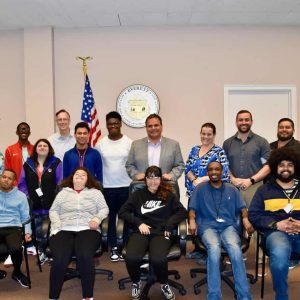 Mayor Carlo DeMaria was pleased to be joined by Everett High School students who are part of Jewish Vocational Service in Boston for a tour of City Hall and a meeting with the Mayor. (Photo courtesy of the City of Everett)