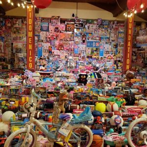 Thousands of toys are shown piled up in the function room at the Kowloon Restaurant during last year’s DiDomenico Foundation Toy Drive.