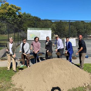 Pictured (from left): Architect Pam Shadley, Community Preservation Committee Co-Chair Rachael Running, Councillor-at-Large Carey McDonald, Mayor Gary Christenson, Ward 6 Councillor Steve Winslow, OSPCD Deputy Director for Housing and Community Development Alex Pratt and J. J. Phelan Project Manager Jim Nishina. (Photo courtesy of the City of Malden)