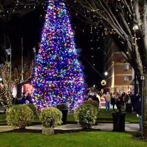 A scene from last year’s Tree Lighting in Everett Square.