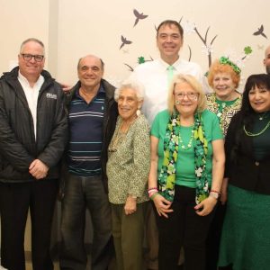 City and state officials are shown celebrating St. Patrick’s Day at the Rossetti-Cowen Senior Center on Wednesday. Shown from left to right: Ward 2 City Councillor Ira Novoselsky, School Committee member John Kingston, School Committee member John Kingston, State Rep. Jeff Turco, Lorraine Repoli, Joanne Monteforte, Patricia Manzo, Ward 5 Councillor Angela Guarino-Sawaya and Councillor At-Large Robert Haas. See more photo highlights at: www.Facebook.com/advocate.news.ma
 (Advocate photo by Tara Vocino)