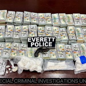 Pictured above is the evidence taken following the arrest of a Chelsea man following a monthslong investigation by the EPD Special Criminal Investigations Unit. (Courtesy of Everett Police Dept.)