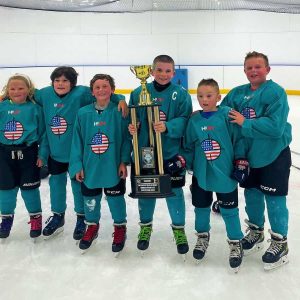 Team USA Snipers celebrated after winning the North Shore 3 VS 3 Hockey League Championship last Sunday (July 16). Pictured from left to right: Edyn Chesna, Saugus; Easton Camp, Gloucester; Austin Diozzi, Saugus; Owen Chesna, team captain, Saugus; Matty Coscia, Lynnfield; and Cam Connors, Saugus. (Courtesy photo to The Saugus Advocate)