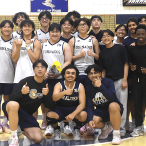 MALDEN HIGH VOLLEYBALL TEAM: All the players and some MHS Boys Volleyball alumni at Senior Night. (Courtesy/MHS Blue and Gold/Maliza Kazadi Photo)