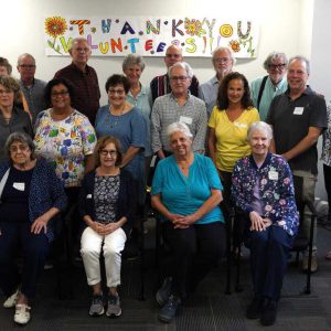 Volunteers from throughout Greater Boston were honored by Malden’s The Immigrant Learning Center. Pictured from left to right: Seated: Nancy Free, Elise Fahey, Marsha Atler and Joan Doyle; middle row: Sandy Perkins, Kim Addison, Charlene Calahan, Andy Koppel, Lisa Grollman and John and Joanne Harney; back row: Trish Micheli, Jerry O’Connell, Mike Kiewra, Ellen Vargyas, Paul Jackson, Perry Cottrelle and Gene Moulton. (Courtesy photo)