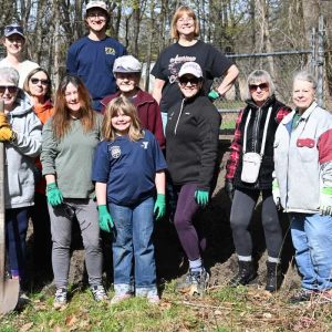 Volunteers at the Tree Farm for Arbor Day Cleanup, pictured from left to right: Back row: Josie Stoner, Ryan Duggan and Nancy Prag; middle row: Karen Rakinic, Mary Kinsell, Stephanie Shalkoski, Mary Roblee, Margery Hunter; front row: Sharon Genovese, Kris Swible, Audrey Swible. Not pictured: Donna Manoogian, Helen Fahey, Joanne Ely and Laura Eisener. (Photo courtesy of Laura Eisener)