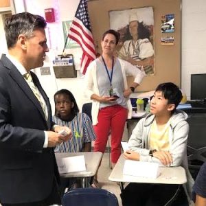 WISHING THEM WELL: At the end of the talk, Mayor Gary Christenson greeted each of the students and handed them a business card in case they wanted to talk with him about any issue. (Advocate Photo)
