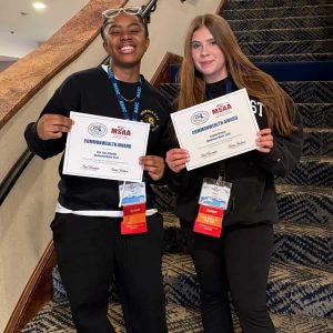 Malden student award winners juniors Torielle Jean-Charles and Sophie Grover are all smiles. (Courtesy photo)