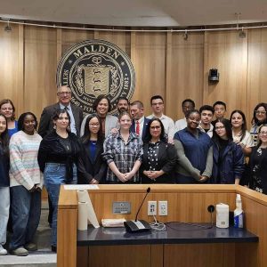 Shown with Malden City Council members are Malden Youth Council members – in no particular order – Aldino Talic, Benny Mei, Devyn Di Marco, Giuliannah Dormevil, Julia Gamitto, Kidus Tsige, Ollie Dodge, Reda Benhafoun, Sara Job, Serena Lama, Sophia Tran, Thomas Conti and Tenzin Thamchoe. (Courtesy photo)