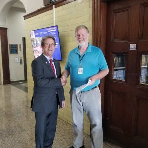 Councillor-at-Large Anthony Zambuto is shown with Revere Election Commissioner Paul Fahey outside the Election Commission office at City Hall recently after having his nomination papers certified. Zambuto is currently the longest serving member of the City Council, having served for approximately 23 years.