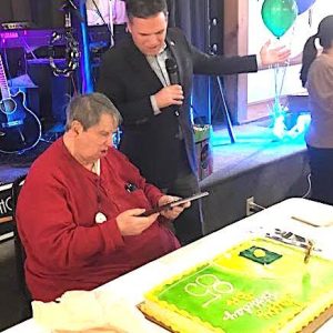 Bob Rotondi and Mayor Gary Christenson at Bob’s 85th birthday party at the Malden Moose a few weeks ago. Bob passed away on Sunday at the age of 85. (Advocate Photo)