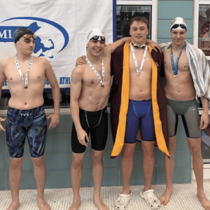 Kevin Sodeyama-Cardoso and Christian Antonucci and other winners from the 200-yard IM event.