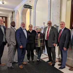 State Representative Joe McGonagle with transit workers and members of Boston Carmen’s Union, Local 589 (Courtesy photo)