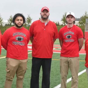 Shown from left to right: asst. coaches Mark Poto and Edlyn Dos Santos, Head Coach Steven Cummings, asst. coaches Shane Rhuda and Greg Bluestein. (Advocate file photo)