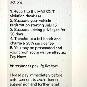 Here is a copy of the fraudulent message appearing in people’s text messages across the state.