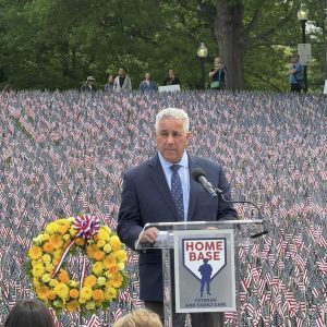 State Representative Joe McGonagle joined Home Base staff, Gold Star family members, colleagues and service members to honor fallen servicemembers at the Memorial Day Flag Garden on Boston Common.