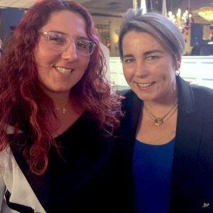 Angelmarie DiNunzio is shown with Governor Maura Healey during Senator Sal DiDimenico’s fundraiser last Thursday at Anthony’s in Malden. (Courtesy photo, Angelmarie DiNunzio)