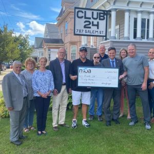 GENEROUS DONATION: Senator Jason Lewis and Representatives Steven Ultrino, Paul Donato and Kate Lipper-Garabedian  present Malden Overcoming Addiction President