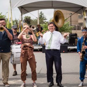 LEADER OF THE BAND: Mayor Gary Christenson is pictured with just one of the many musical entertainers at one of last year’s Malden Summer Festivals.