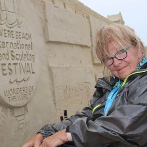 Saugus resident Deb Barrett-Cutulle worked on the Revere Beach International Sand Sculpting Festival “Wonders of the World” main attraction on Monday. See pages _ for photos and this weekend’s festival schedules.  (Advocate photo by Tara Vocino)