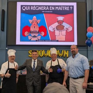 Shown from left to right: Atria Maplewood Place resident John Arinella, Mayor Gary Christenson, Atria Maplewood Place Chef Sean Herman, and DPW Director Bob Knox.