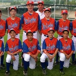 SAUGUS AMERICAN TEAM AT WORLD SERIES: Shown at the 2003 Little League World Series are the members of the Saugus American State and New England Champion team – as well as Little League World Series runner-up. (Courtesy Photo)