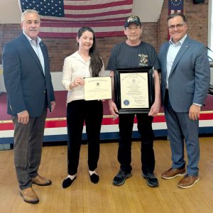 From left to right: State Representative Joe McGonagle, VSO Erika Corbeli, Ronnie Senna and Mayor Robert Van Campen.