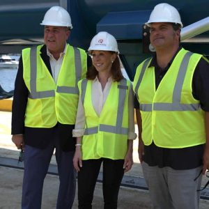 Radius Recycling Chairman and CEO Tamara Lundgren with State Rep. Joe McGonagle and Mayor Carlo DeMaria.